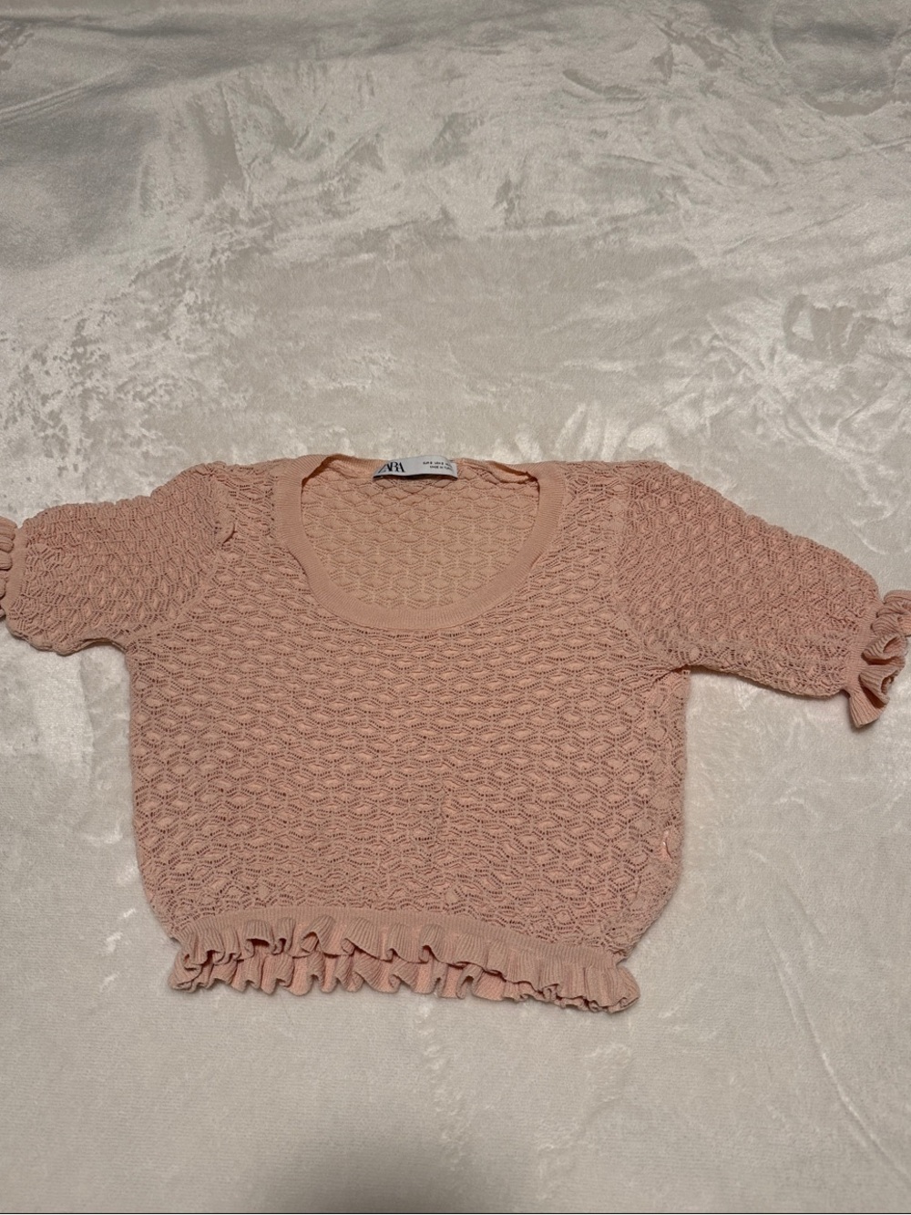 Zara Blush Pink Crochet Ruffle Crop Top
